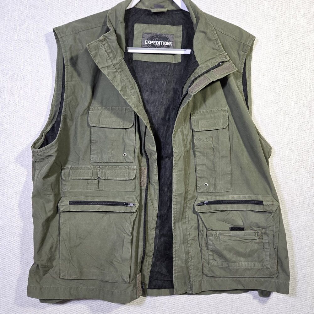 Expeditions Vest Men's Size XL Canvas Photo Tactical Fishing Green Vintage